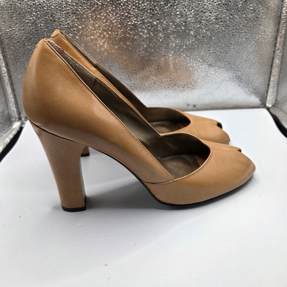 Enzo Angiolini Women's Peep Toe Tan Leather High Heels - Women's Size 9 - Picture 3 of 7